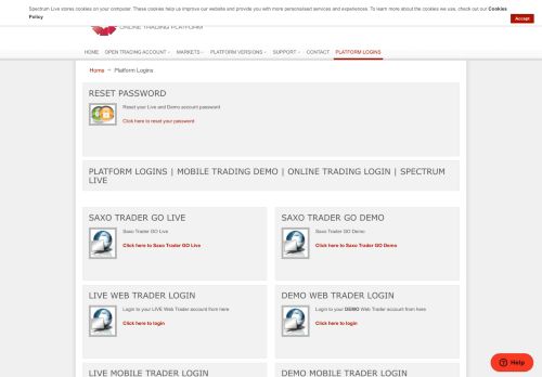 Platform Logins - Spectrum Live Trading Platform - Saxo Trader Demo Portal