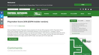 
                            4. Playmaker Score 2016 (ESPN Insider version) | Football ... - Espn Insider Portal And Password 2016