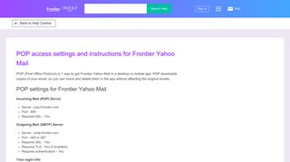 
                            5. POP access settings and instructions for Frontier Yahoo Mail ... - Yahoo Frontier Email Portal