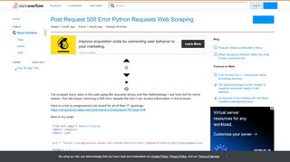 
Post Request 500 Error Python Requests Web Scraping - Stack Overflow  

