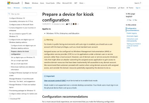 
Prepare a device for kiosk configuration (Windows 10 ...  
