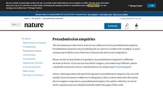 Presubmission enquiries | Nature - Nature Submission Portal