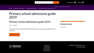 
                            8. Primary school admissions guide 2019 Swindon Borough Council