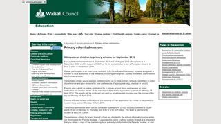 
                            2. Primary school admissions - Walsall Council - Walsall School Admissions Portal