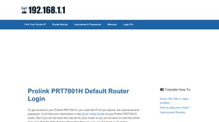 Prolink PRT7001H - Default login IP, default username ... - Pro Link Portal