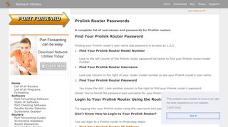 Prolink Router Passwords - Port Forwarding - Pro Link Portal