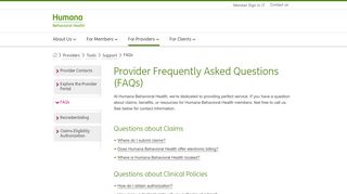 
Provider Frequently Asked Questions (FAQs) | Humana Behavioral ...
