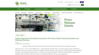 
                            8. Quest Diagnostics Completes Acquisition of Provant Health ... - Provant Login