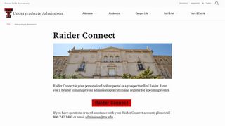 RaiderConnect | Undergraduate Admissions | TTU - Portal Texastech Edu