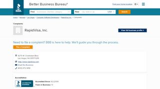 
                            6. RapidVisa, Inc. | Complaints | Better Business Bureau® Profile