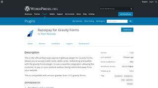 
                            8. Razorpay for Gravity Forms – WordPress plugin | WordPress.org - Razorpay Portal