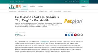 
Re-launched GoPetplan.com is "Top Dog" for Pet Health  
