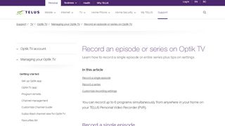 
                            4. Record an episode or series on Optik TV | Support | TELUS.com - Telus Optik Remote Recording Portal