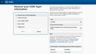 Recover CCBC login information