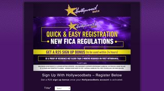 Register a Hollywood account and receive a R25 Signup Bonus - Hollywoodbets Net Powerball Login