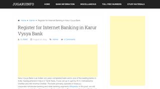 
Register for Internet Banking in Karur Vysya Bank Online  

