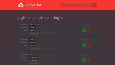 registration.mate1.com passwords - BugMeNot