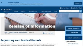 
                            5. Release of Information - Request Medical Records | Sanford ... - My Sanford Chart Portal