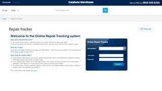 
                            1. Repair tracker - Carphone Warehouse Help and Support - Carphone Warehouse Track My Repair Portal