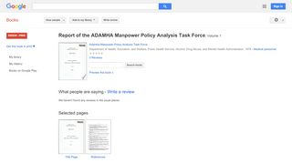 Report of the ADAMHA Manpower Policy Analysis Task Force - Manpower Inet Login