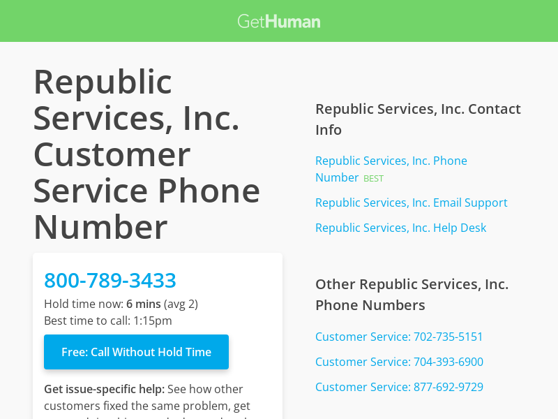 
                            6. Republic Services, Inc. Customer Service Phone Number #2 ...