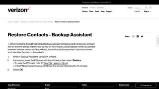 
                            5. Restore Contacts - Backup Assistant | Verizon Wireless - My Verizon Backup Assistant Portal