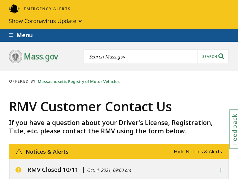 
                            2. RMV Customer Contact Us | Mass.gov