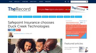 
                            9. Safepoint Insurance chooses Duck Creek Technologies - Safepoint Agent Portal