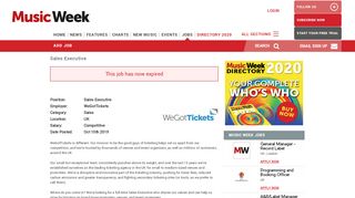 
                            5. Sales Executive - Music Week - Wegottickets Com Client Portal