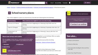 
                            8. School nursery places - Barnsley Council - Barnsley Council School Admissions Portal