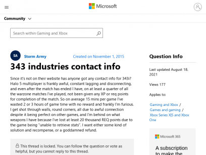 343 industries contact info - Microsoft Community
