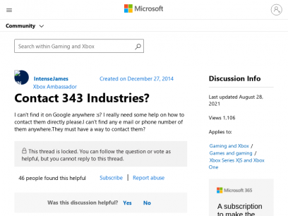 Contact 343 Industries&#63; - Microsoft Community