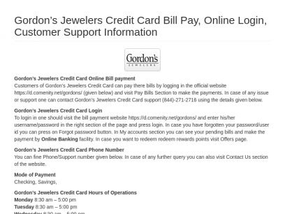 Gordon&#039;s Jewelers Credit Card Bill Pay, Online Login, Customer Support Information