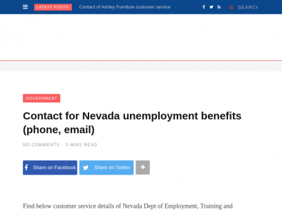 Contact for Nevada unemployment benefits (phone, email)