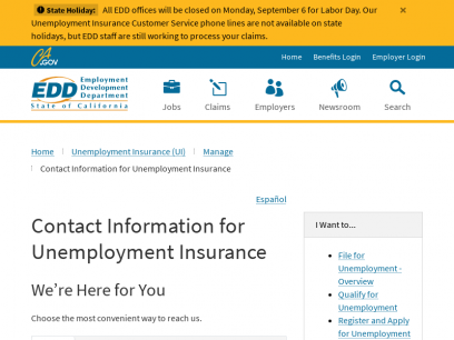 Contact Information for Unemployment Insurance | California EDD