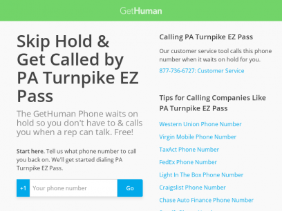 Have PA Turnpike EZ Pass Call You &amp; Skip the Wait | GetHuman Phone