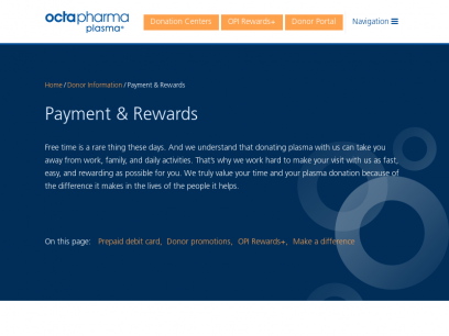 Payment &amp; Rewards   | Octapharma Plasma