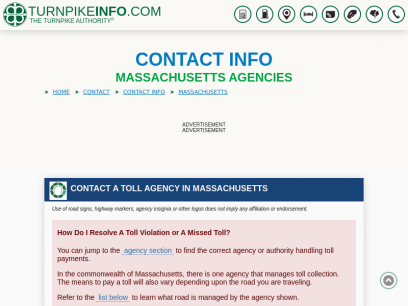 Massachusetts Toll Agency Contacts