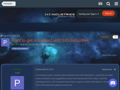 Want to get in contact with 343 Industries. - Gaming News Feeds - 343Industries Community Forum