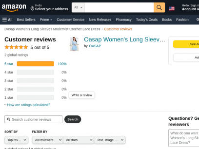 Amazon.com: Customer reviews: Oasap Women&#039;s Long Sleeves Modernist Crochet Lace Dress