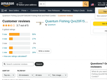 Amazon.com: Customer reviews: Quantum Fishing Qvs20F/S602Ml Fishing Rod and Reel Combo