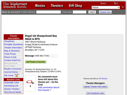 Regal UA Sheepshead Bay IMAX &amp; RPX Showtimes Schedule - The BigScreen Cinema Guide