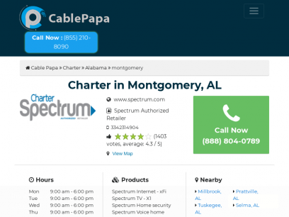 Charter Spectrum in Montgomery, AL Call (888) 804-0789 for Charter Spectrum Phone, Internet and Cable TV