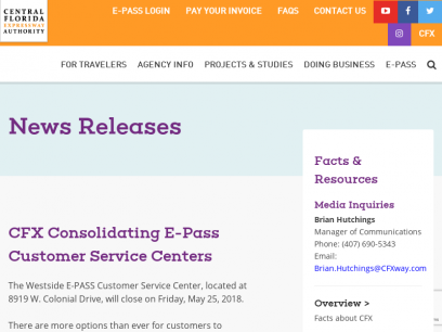 CFX Consolidating E-Pass Customer Service Centers | Central Florida Expressway Authority