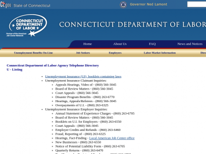 Connecticut Department of Labor Agency Telephone Directory - U Listing