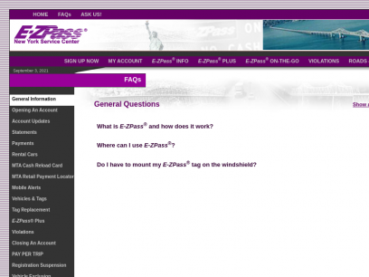 E-ZPass&reg; New York - General Information FAQ