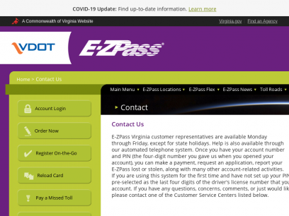 
	Contact | E-ZPass&reg; Virginia
