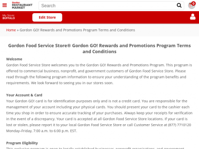 Gordon GO! Rewards and Promotions Program Terms and Conditions - Gordon Restaurant Market