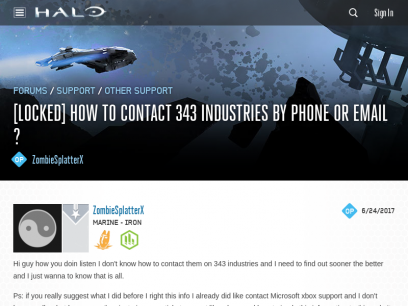How to contact 343 industries by phone or email ? | Other Support | Forums | Halo - Official Site