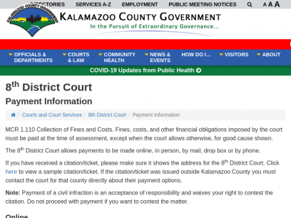 Payment Information - 8th District Court - Kalamazoo Michigan County Government Web Site